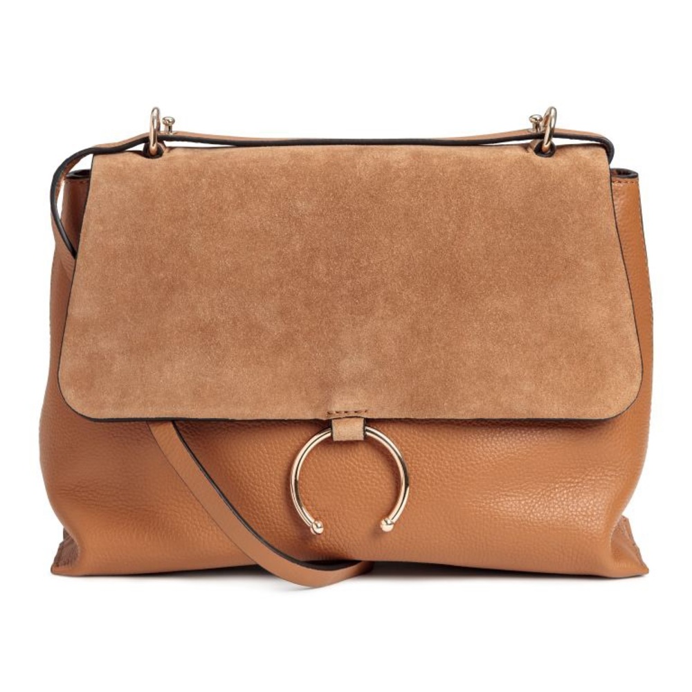 H&M Tan Suede Flap & Cognac Leather Shoulder Bag